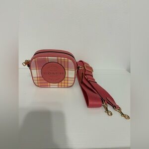 Coach Mini Dempsey Camera Bag With Garden Plaid Print And Coach Patch NWOT